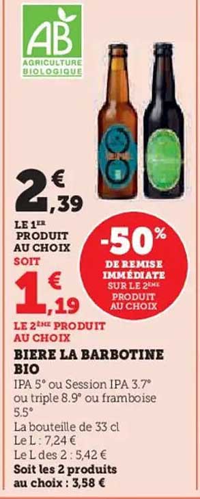 BIERE LA BARBOTINE BIO
