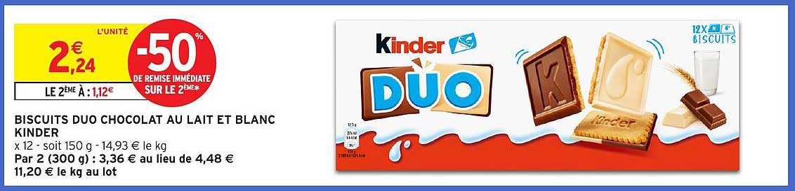 BISCUITS DUO CHOCOLAT AU LAIT ET BLANC KINDER