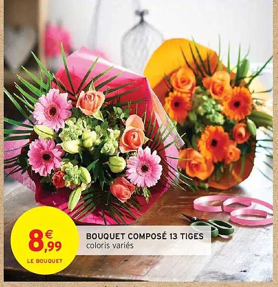 BOUQUET COMPOSÉ 13 TIGES coloris variés