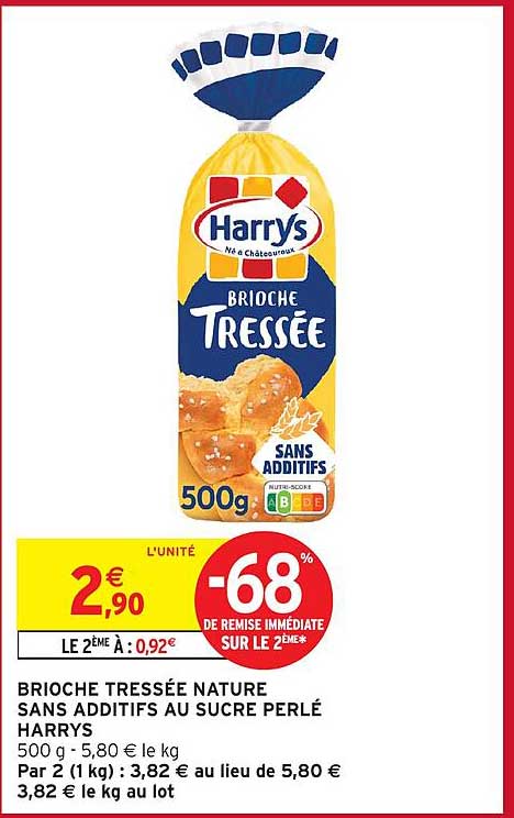 BRIOCHE TRESSÉE NATURE SANS ADDITIFS AU SUCRE PERLÉ HARRYS