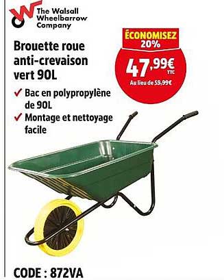 Brouette roue anti-crevaison vert 90L