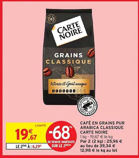 CAFÉ EN GRAINS PUR ARABICA CLASSIQUE CARTE NOIRE