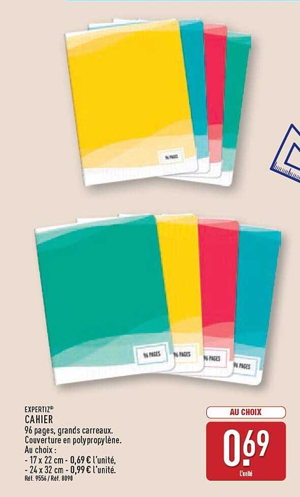 CAHIER EXPERTIZ® 96 pages, grands carreaux, Couverture en polypropylène