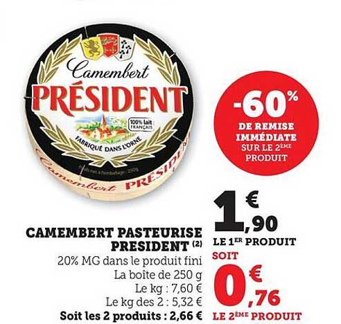 CAMEMBERT PASTEURISE PRESIDENT
