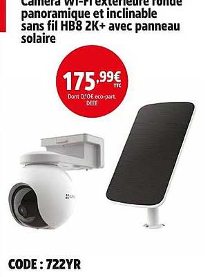 Caméra Wi-Fi extérieure ronde panoramique et inclinable sans fil HB8 2K+ avec panneau solaire