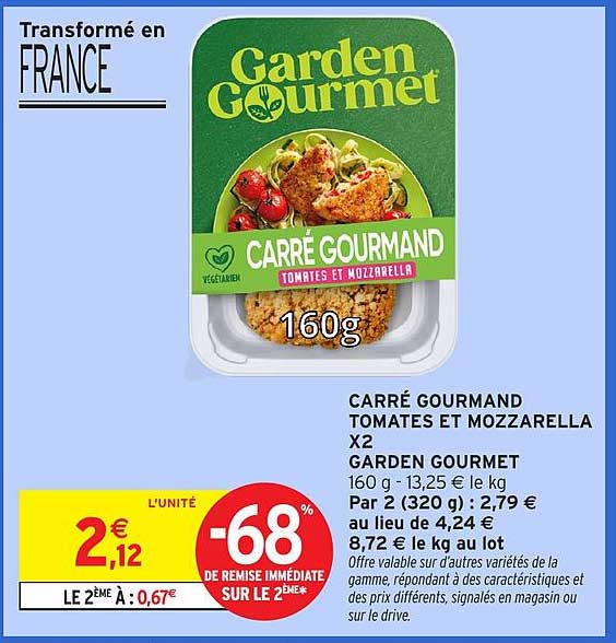 CARRÉ GOURMAND TOMATES ET MOZZARELLA X2