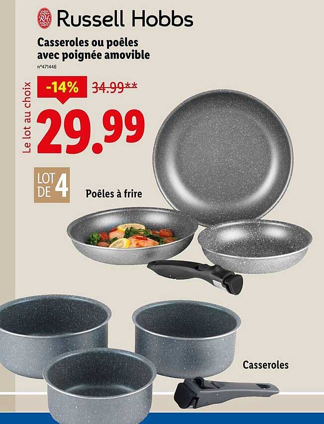 Casseroles ou poêles avec poignée amovible