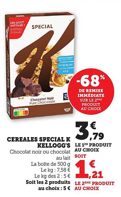 Céréales SPECIAL K KELLOGG'S Chocolat Noir ou Chocolat au Lait