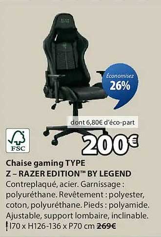 Chaise gaming TYPE Z - RAZER EDITION™ BY LEGEND
