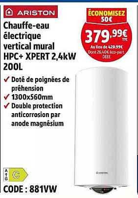 Chauffe-eau électrique vertical mural HPC+ XPERT 2,4kW 200L
