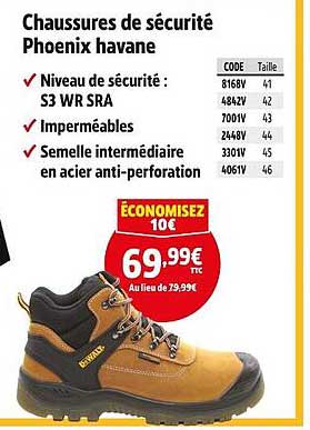 Chaussures de sécurité Phoenix havane