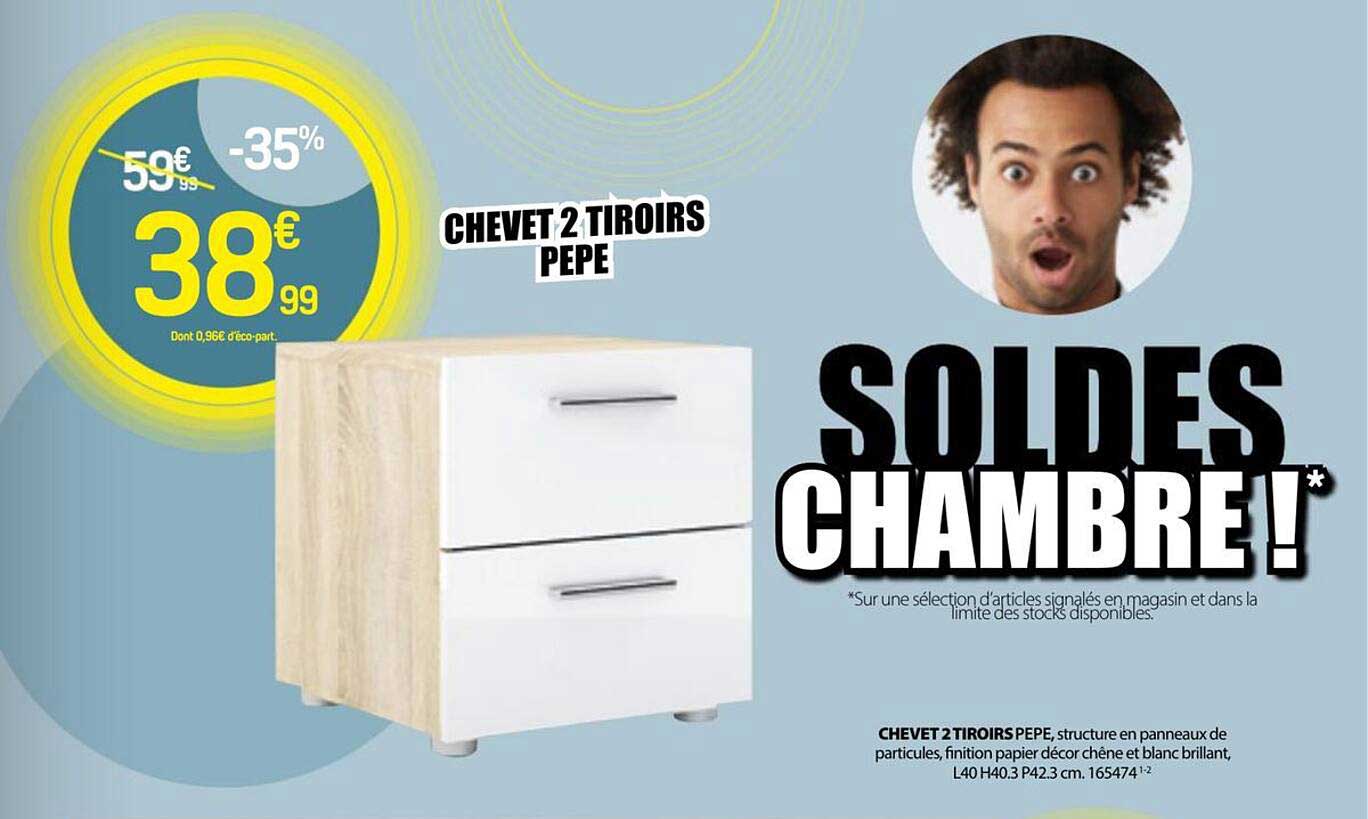 CHEVET 2 TIROIRS PEPE