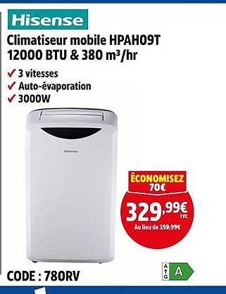 Climatiseur mobile HPAH09T 12000 BTU & 380 m³/hr