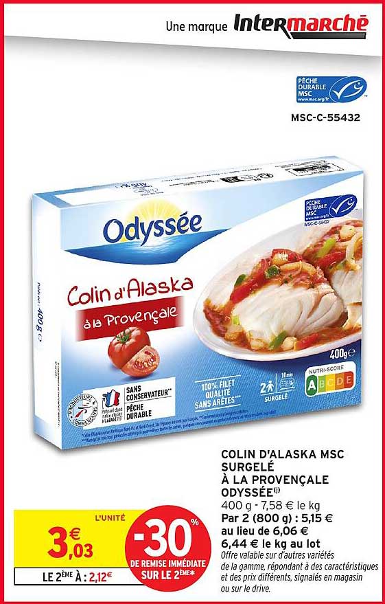 COLIN D'ALASKA MSC SURGELÉ À LA PROVENÇALE ODYSSÉE