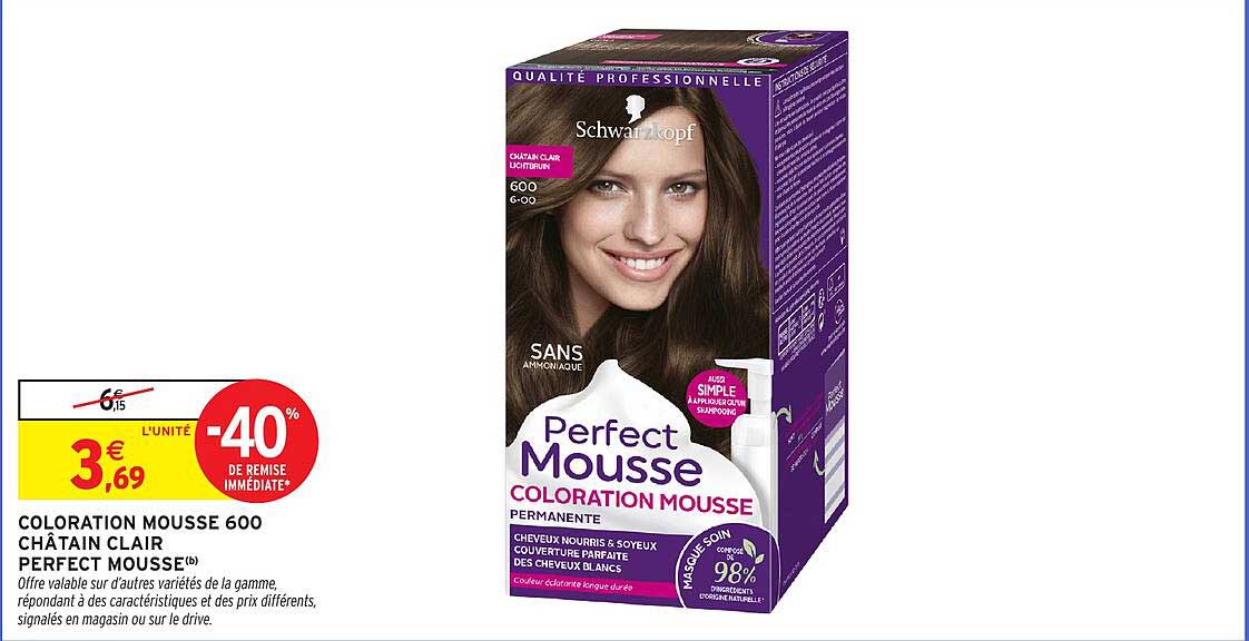 COLORATION MOUSSE 600 CHÂTAIN CLAIR PERFECT MOUSSE