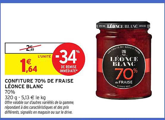 CONFITURE 70% DE FRAISE LÉONCE BLANC