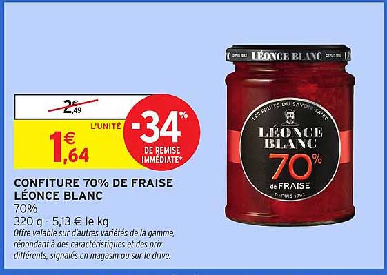 CONFITURE 70% DE FRAISE LÉONCE BLANC