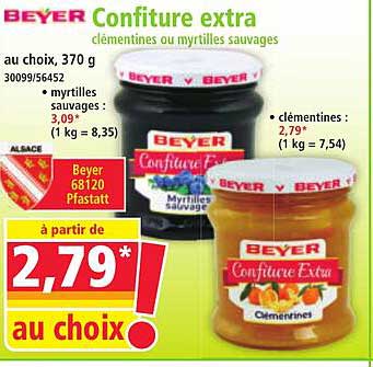 Confiture extra clémentines ou myrtilles sauvages