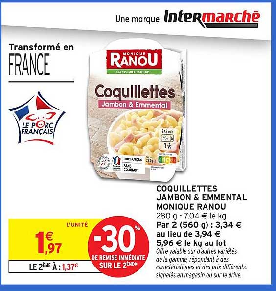 COQUILLETTES JAMBON & EMMENTAL MONIQUE RANOU