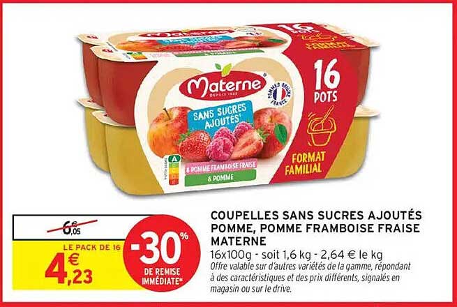 COUPELLES SANS SUCRES AJOUTÉS POMME, POMME FRAMBOISE FRAISE MATERNELLE