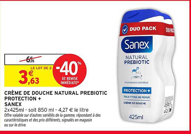 CRÈME DE DOUCHE NATURAL PREBIOTIC PROTECTION + SANEX