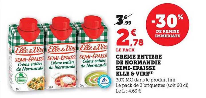 CRÈME ENTIÈRE DE NORMANDIE SEMI-ÉPAISSE ELLE & VIRE
