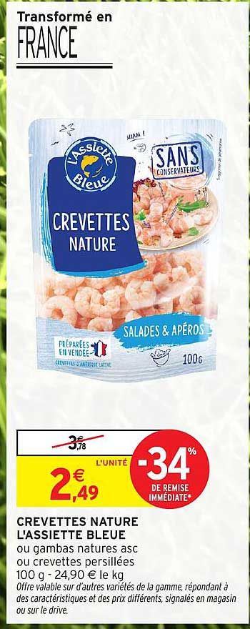 CREVETTES NATURE L'ASSIETTE BLEUE