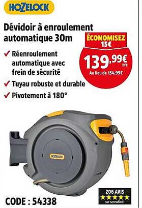 Dévidoir à enroulement automatique 30m