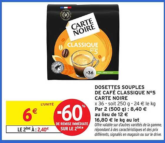 DOSSETTES SOUPLES DE CAFÉ CLASSIQUE N°5 CARTE NOIRE