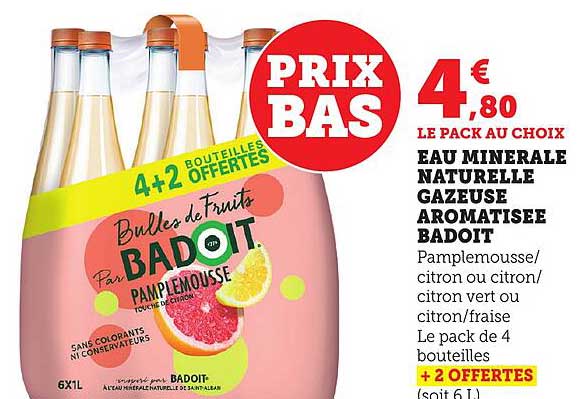 Eau minérale naturellement gazeuse aromatisée BADOIT