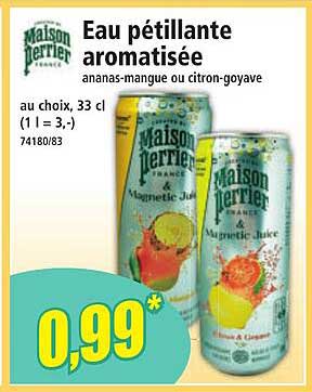Eau pétillante aromatisée ananas-mangue ou citron-goyave