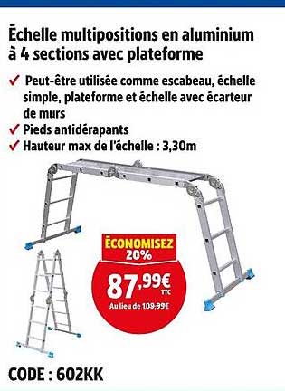 Échelle multipositions en aluminium à 4 sections avec plateforme