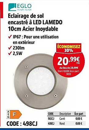 Éclairage de sol encastré à LED LAMEDO 10cm Acier Inoxydable