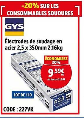 Électrodes de soudage en acier 2,5 x 350mm 2,16kg