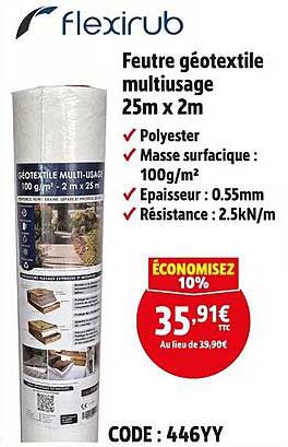 Feutre géotextile multiusage 25m x 2m