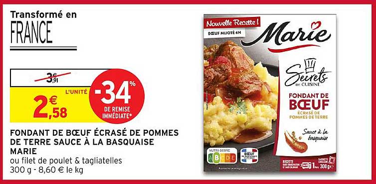 FONDANT DE BŒUF ÉCRASÉ DE POMMES DE TERRE SAUCE À LA BASQUAISE MARIE