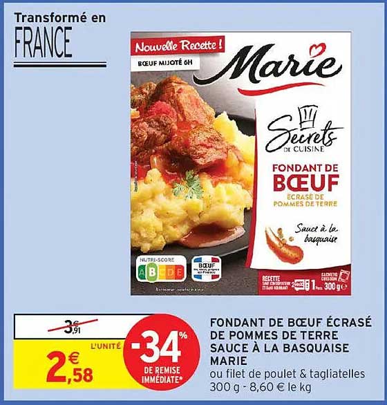 FONDANT DE BŒUF ÉCRASÉ DE POMMES DE TERRE SAUCE À LA BASQUAISE MARIE