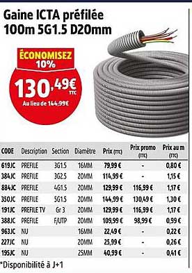Gaine ICTA préfilée 100m 5G1.5 D20mm