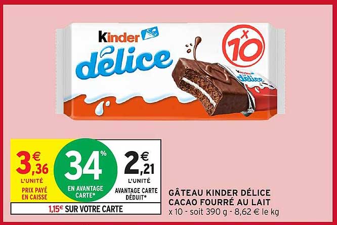 GÂTEAU KINDER DÉLICE CACAO FOURRÉ AU LAIT