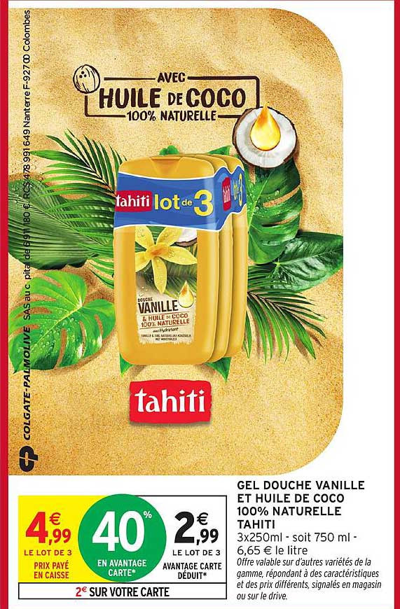 GEL DOUCHE VANILLE ET HUILE DE COCO 100% NATURELLE TAHITI