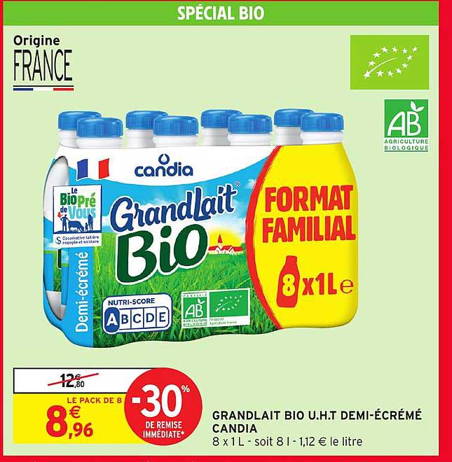 GRANDLAIT BIO U.H.T DEMI-ÉCRÉMÉ CANDIA