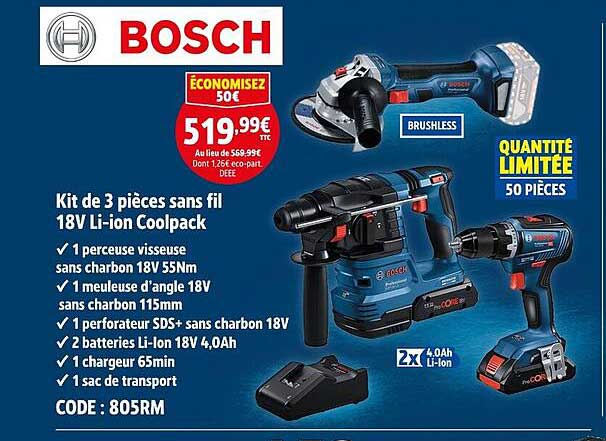 Kit de 3 pièces sans fil 18V Li-ion Coolpack