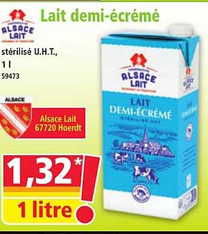 Lait demi-écrémé stérilisé U.H.T., 1 L