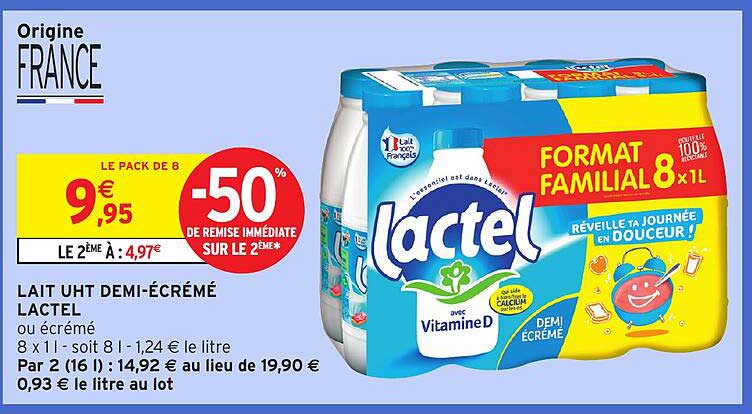 Lait UHT Demi-Écrémé Lactel