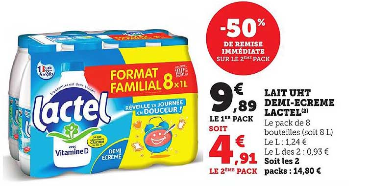 LAIT UHT DEMI-ECREME LACTEL