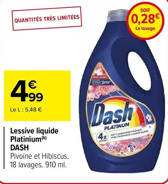 Lessive liquide Platinum(b) DASH Pivoine et Hibiscus