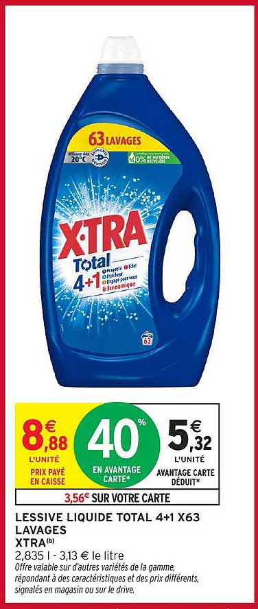 LESSIVE LIQUIDE TOTAL 4+1 X63 LAVAGES XTRA