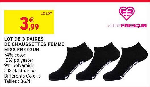 LOT DE 3 PAIRS DE CHAUSSETTES FEMME MISS FREEGUN