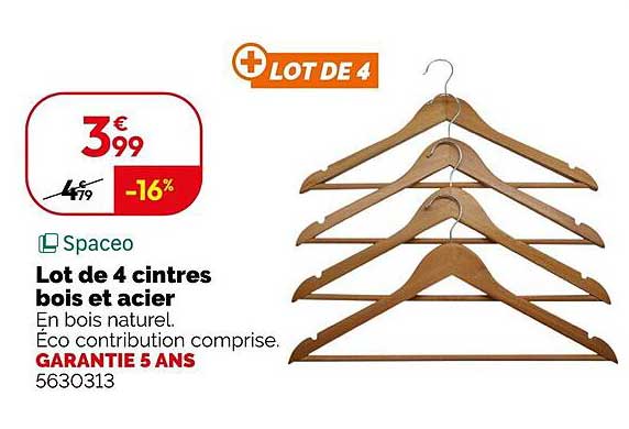 Lot de 4 cintres bois et acier