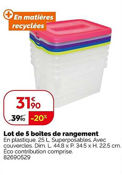 Lot de 5 boîtes de rangement
